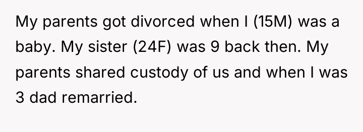 My parents got divorced when I (15M) was a baby....