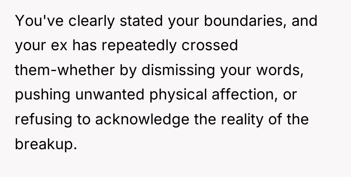 You've clearly stated your boundaries, and your ex has repeatedly...