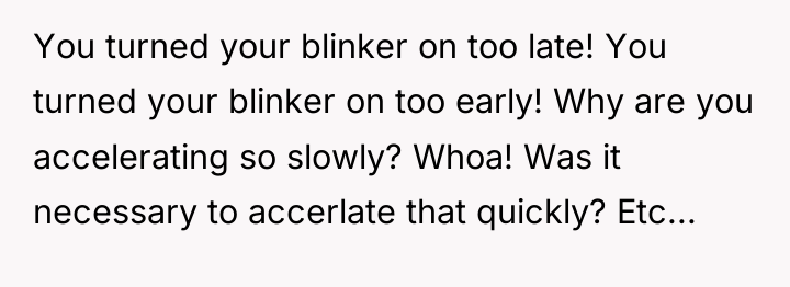 You turned your blinker on too late! You turned your...