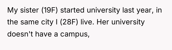My sister (19F) started university last year, in the same...