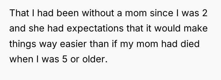 That I had been without a mom since I was...