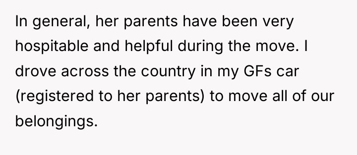 In general, her parents have been very hospitable and helpful...