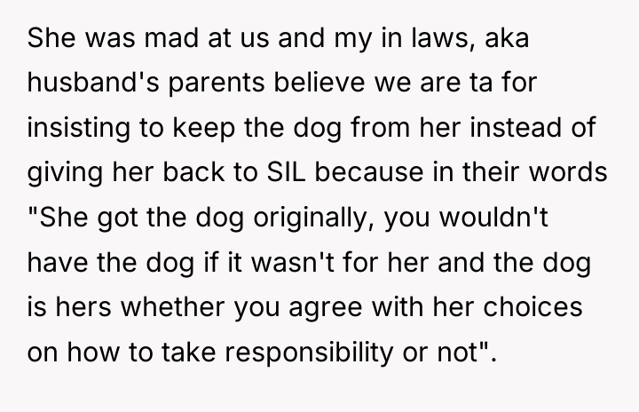 She was mad at us and my in laws, aka...