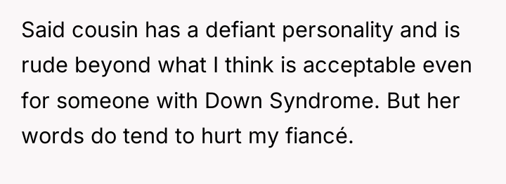 Said cousin has a defiant personality and is rude beyond...