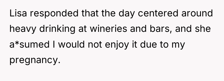 Lisa responded that the day centered around heavy drinking at...
