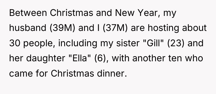 Between Christmas and New Year, my husband (39M) and I...