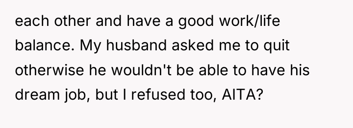 each other and have a good work/life balance. My husband...