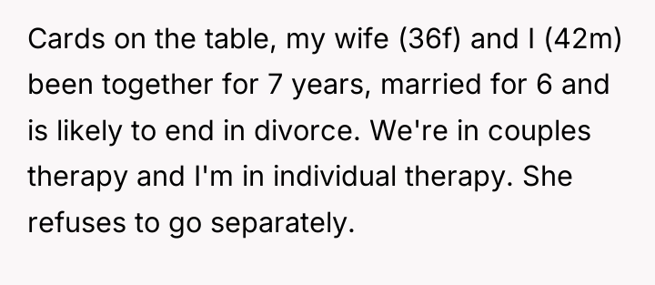 Cards on the table, my wife (36f) and I (42m)...