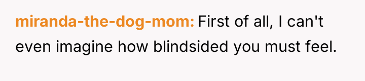 miranda-the-dog-mom First of all, I can't even imagine how blindsided...