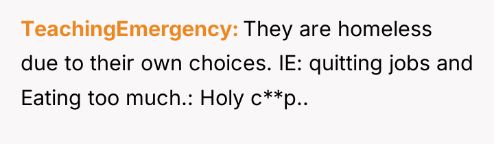 TeachingEmergency They are homeless due to their own choices. IE:...