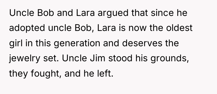 Uncle Bob and Lara argued that since he adopted uncle...
