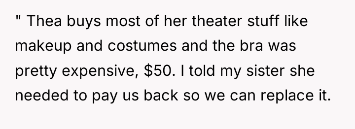 " Thea buys most of her theater stuff like makeup...