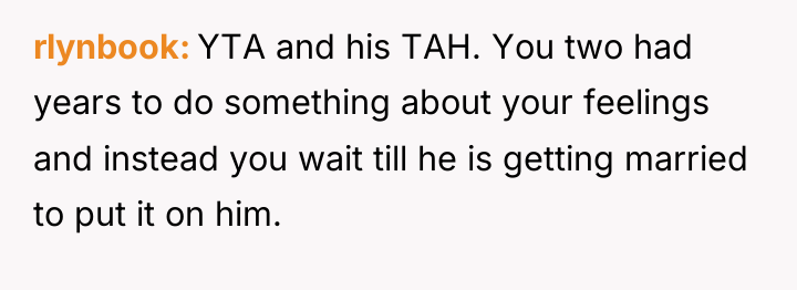 rlynbook YTA and his TAH. You two had years to...