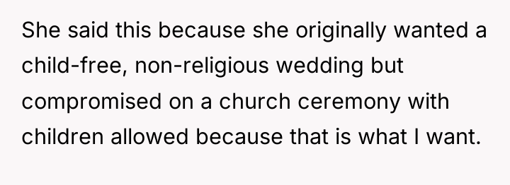 She said this because she originally wanted a child-free, non-religious...