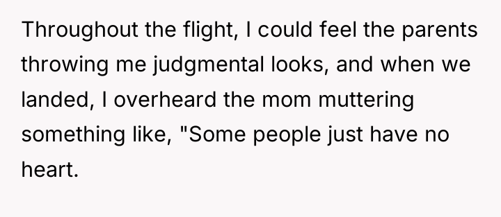 Throughout the flight, I could feel the parents throwing me...
