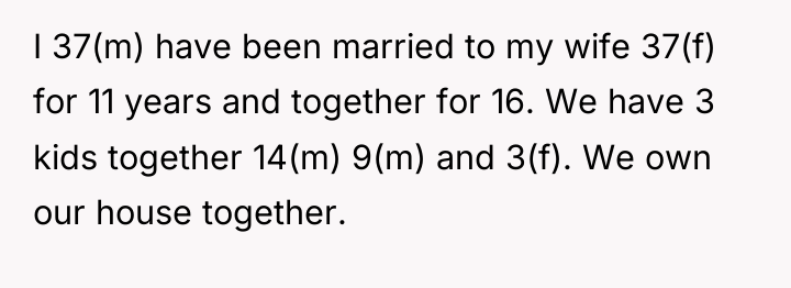 I 37(m) have been married to my wife 37(f) for...