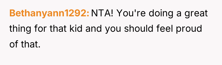 Bethanyann1292 NTA! You're doing a great thing for that kid...