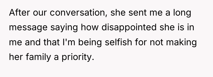 After our conversation, she sent me a long message saying...