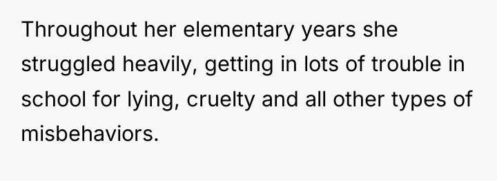 Throughout her elementary years she struggled heavily, getting in lots...