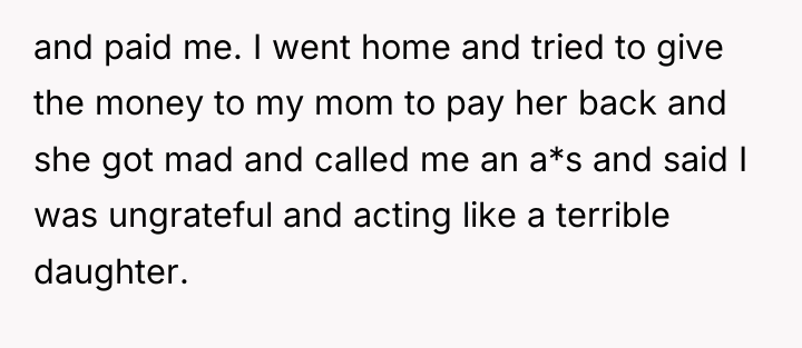and paid me. I went home and tried to give...