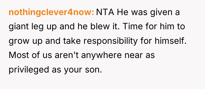 nothingclever4now NTA He was given a giant leg up and...