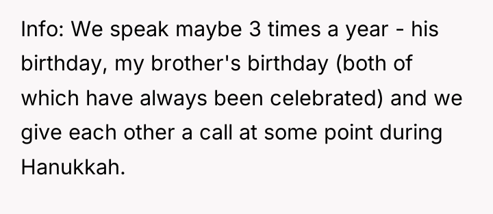 Info: We speak maybe 3 times a year - his...