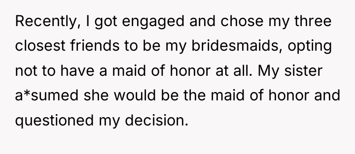 Recently, I got engaged and chose my three closest friends...