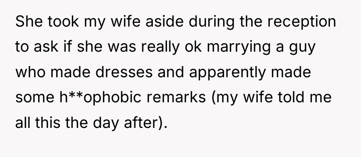 She took my wife aside during the reception to ask...