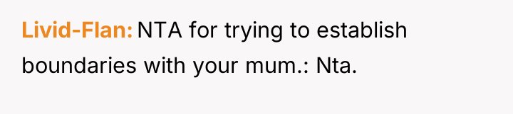 Livid-Flan NTA for trying to establish boundaries with your mum.:...