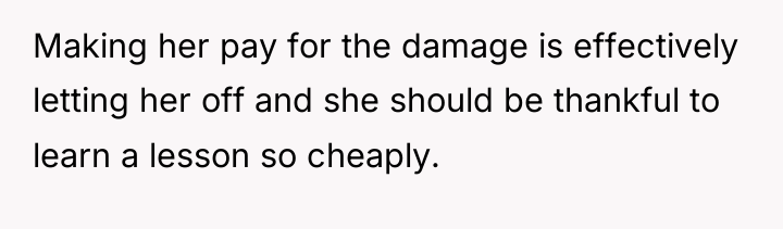 Making her pay for the damage is effectively letting her...
