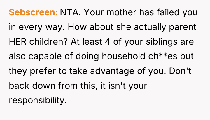 Sebscreen NTA. Your mother has failed you in every way....