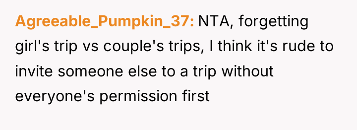 Agreeable_Pumpkin_37 NTA, forgetting girl's trip vs couple's trips, I think...