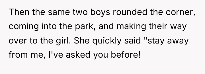 Then the same two boys rounded the corner, coming into...