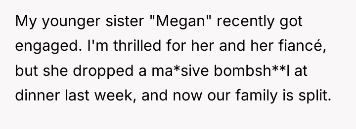 My younger sister "Megan" recently got engaged. I'm thrilled for...