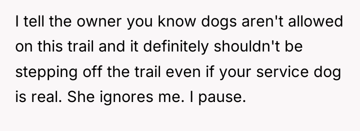 I tell the owner you know dogs aren't allowed on...