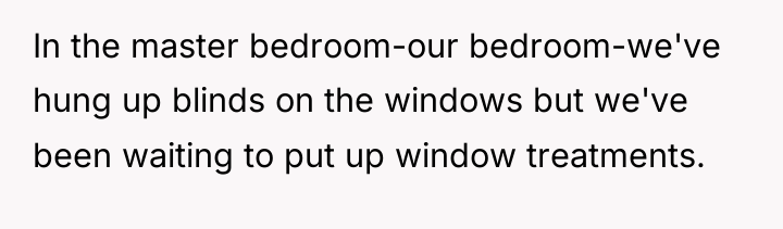 In the master bedroom-our bedroom-we've hung up blinds on the...