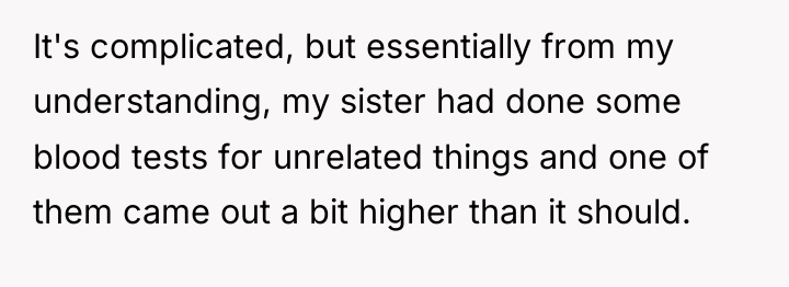 It's complicated, but essentially from my understanding, my sister had...