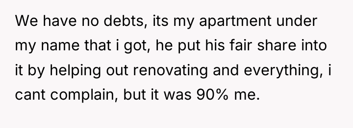 We have no debts, its my apartment under my name...