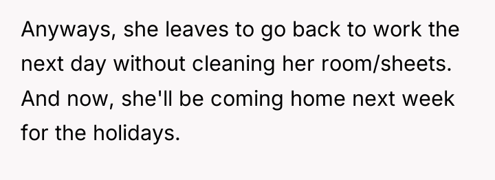 Anyways, she leaves to go back to work the next...