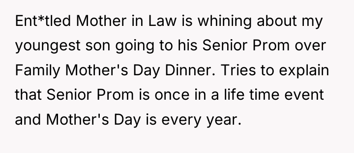 Ent*tled Mother in Law is whining about my youngest son...