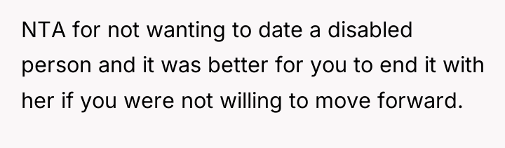 NTA for not wanting to date a disabled person and...