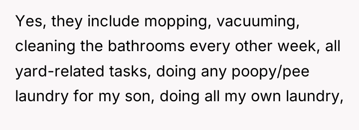 Yes, they include mopping, vacuuming, cleaning the bathrooms every other...