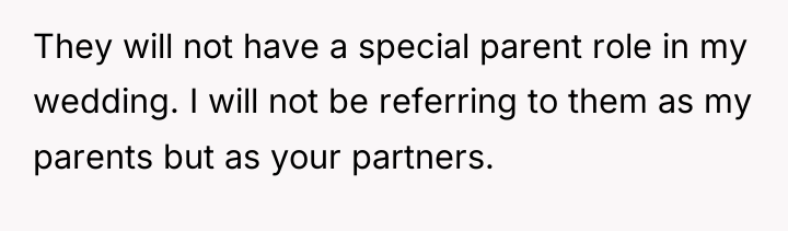 They will not have a special parent role in my...