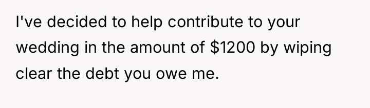 I've decided to help contribute to your wedding in the...