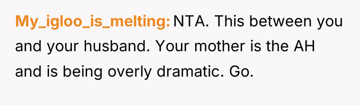 My_igloo_is_melting NTA. This between you and your husband. Your mother...