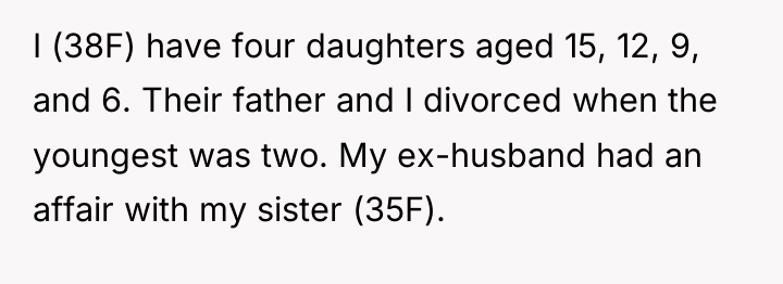 I (38F) have four daughters aged 15, 12, 9, and...