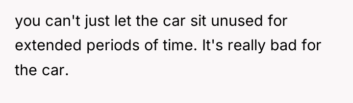 you can't just let the car sit unused for extended...