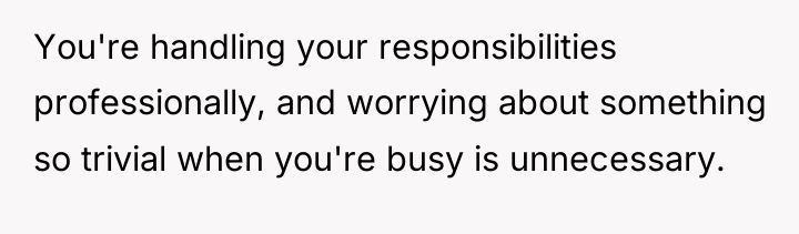 You're handling your responsibilities professionally, and worrying about something so...
