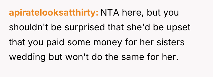 apiratelooksatthirty NTA here, but you shouldn't be surprised that she'd...