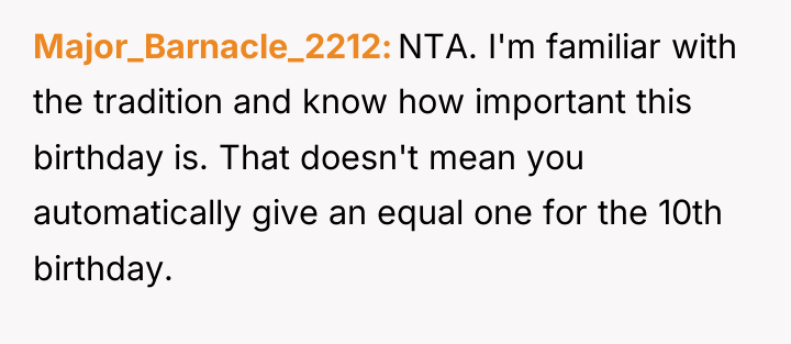 Major_Barnacle_2212 NTA. I'm familiar with the tradition and know how...
